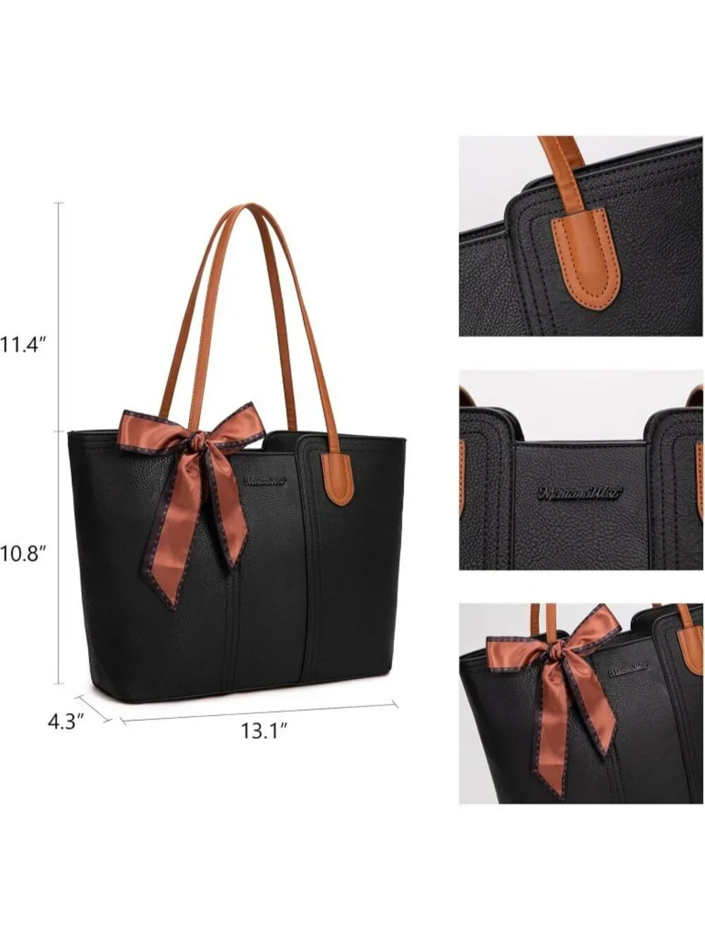 Women Jet Black  Medium Tote Bags Top Handle Satchel Purses